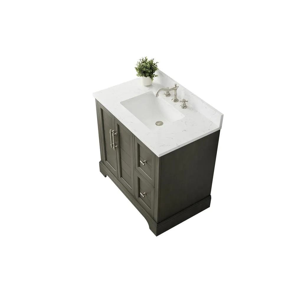 Vanity Art Chambery 36 in. W x 22 in. D x 34.5 in. H Bathroom Vanity in Silver Grey with Engineered Marble Top, photo 2 of 11