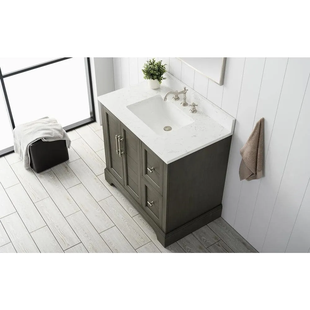 Vanity Art Chambery 36 in. W x 22 in. D x 34.5 in. H Bathroom Vanity in Silver Grey with Engineered Marble Top, photo 6 of 11