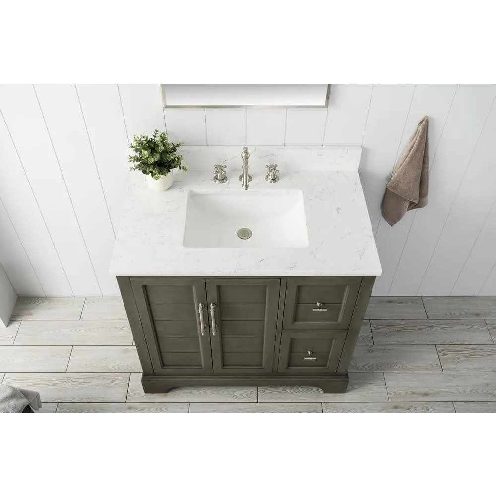 Vanity Art Chambery 36 in. W x 22 in. D x 34.5 in. H Bathroom Vanity in Silver Grey with Engineered Marble Top, photo 10 of 11