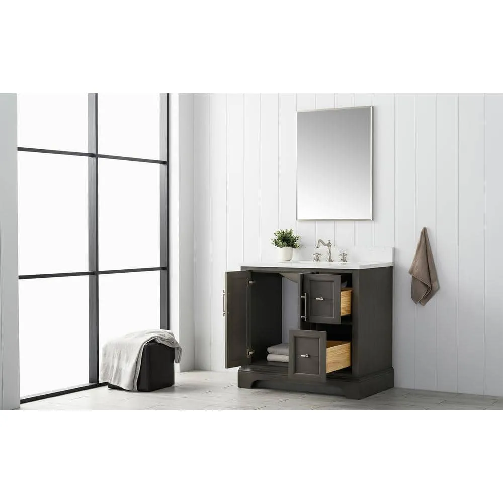 Vanity Art Chambery 36 in. W x 22 in. D x 34.5 in. H Bathroom Vanity in Silver Grey with Engineered Marble Top, photo 5 of 11