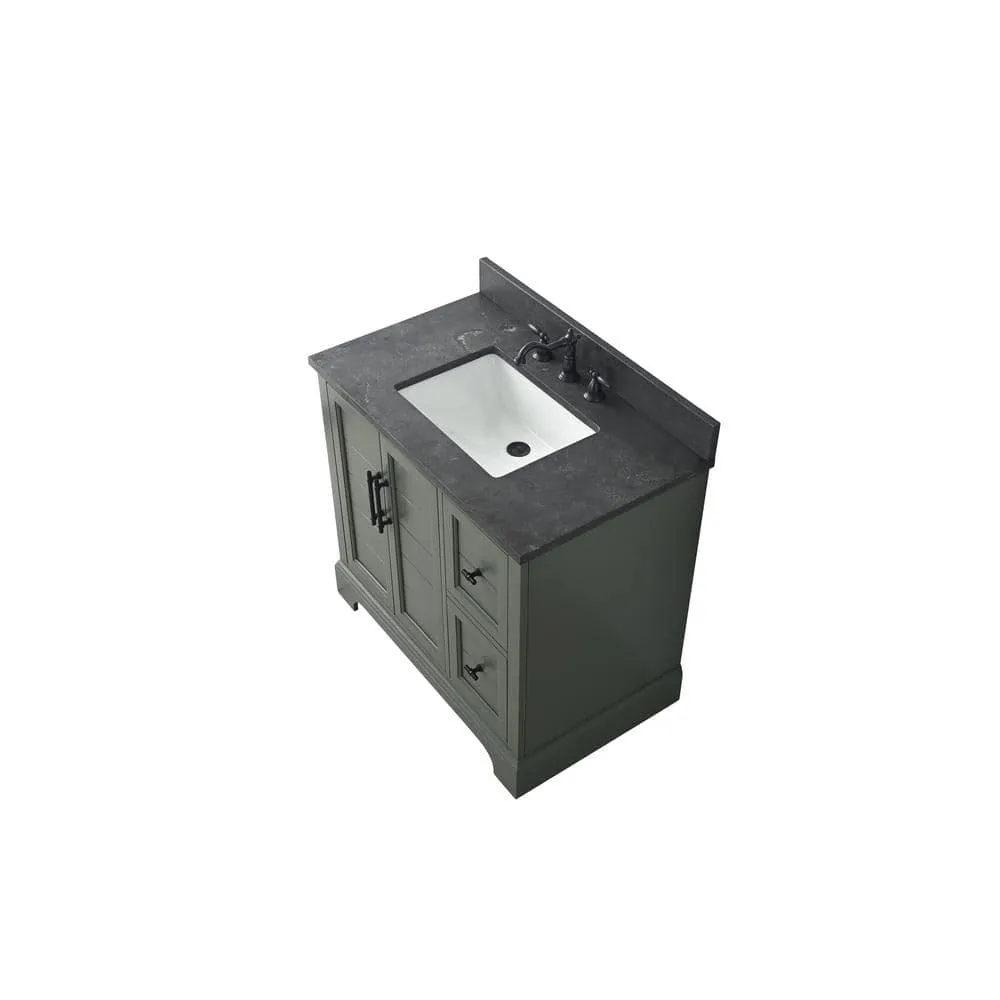 Vanity Art Chambery 36 in. W x 22 in. D x 34.5 in. H Single Sink Freestanding Bath Vanity in Vintage Green with Stone Top in Black, photo 8 of 12