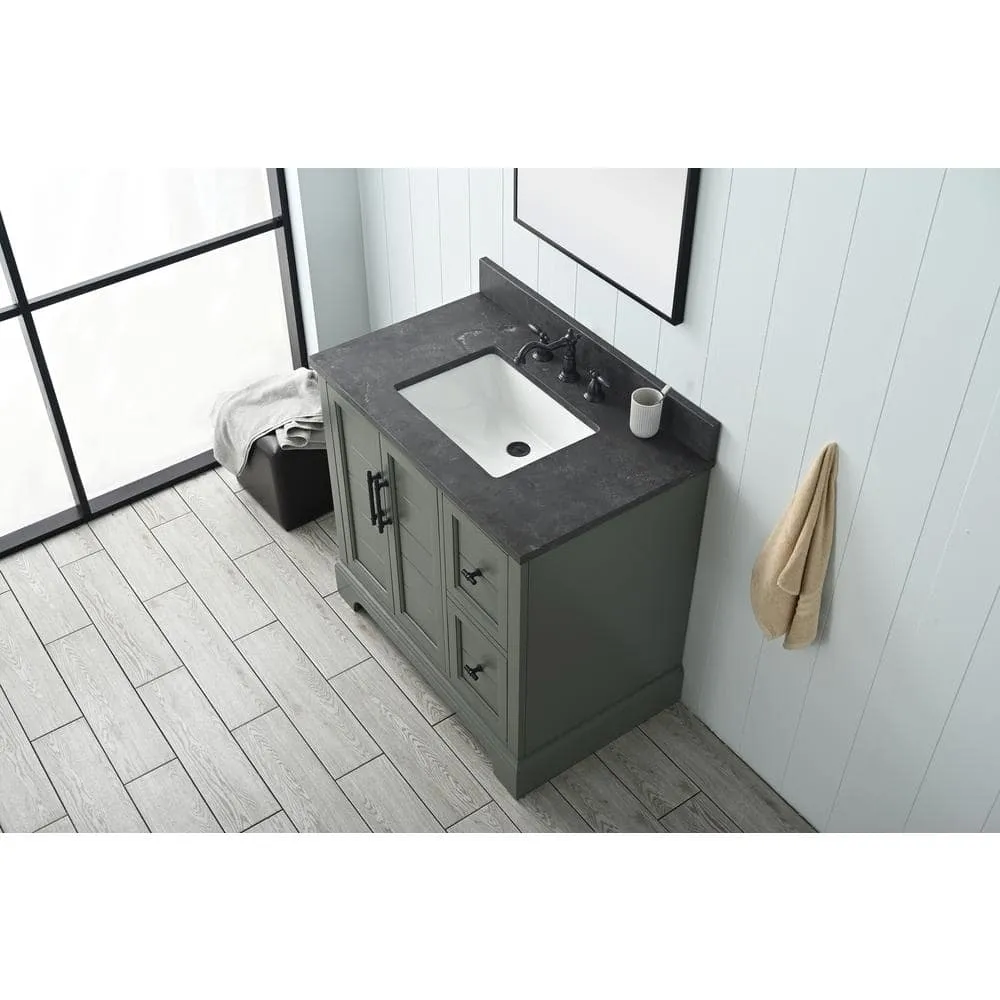 Vanity Art Chambery 36 in. W x 22 in. D x 34.5 in. H Single Sink Freestanding Bath Vanity in Vintage Green with Stone Top in Black, photo 12 of 12
