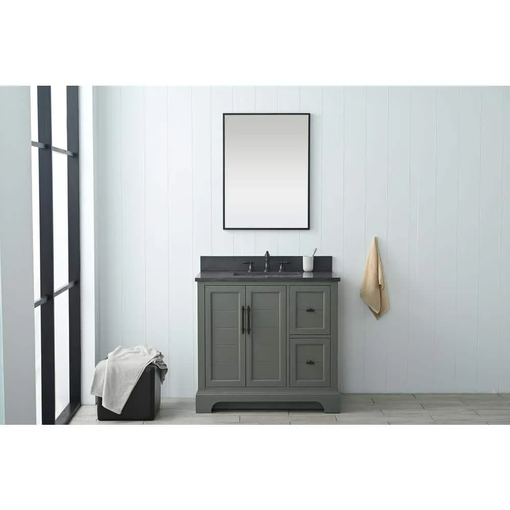 Vanity Art Chambery 36 in. W x 22 in. D x 34.5 in. H Single Sink Freestanding Bath Vanity in Vintage Green with Stone Top in Black, photo 3 of 12