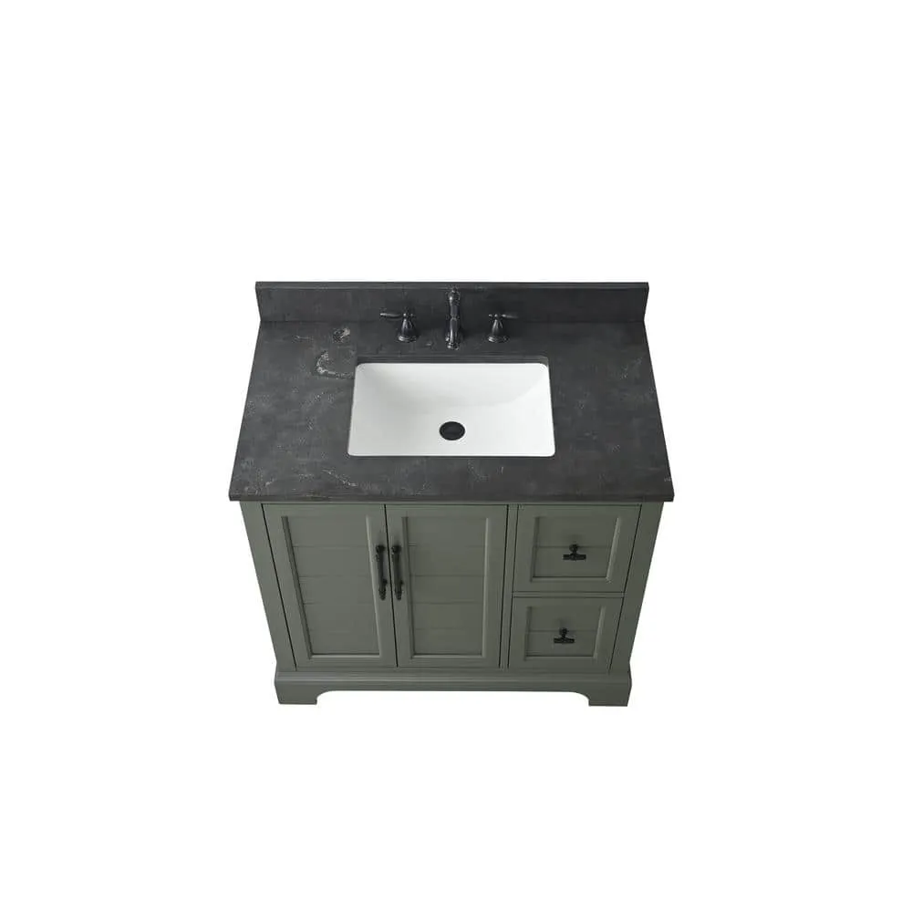 Vanity Art Chambery 36 in. W x 22 in. D x 34.5 in. H Single Sink Freestanding Bath Vanity in Vintage Green with Stone Top in Black, photo 9 of 12