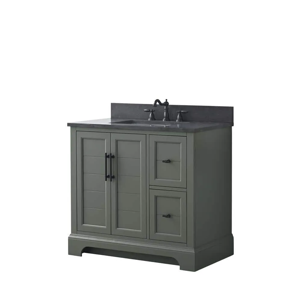 Vanity Art Chambery 36 in. W x 22 in. D x 34.5 in. H Single Sink Freestanding Bath Vanity in Vintage Green with Stone Top in Black, photo 7 of 12