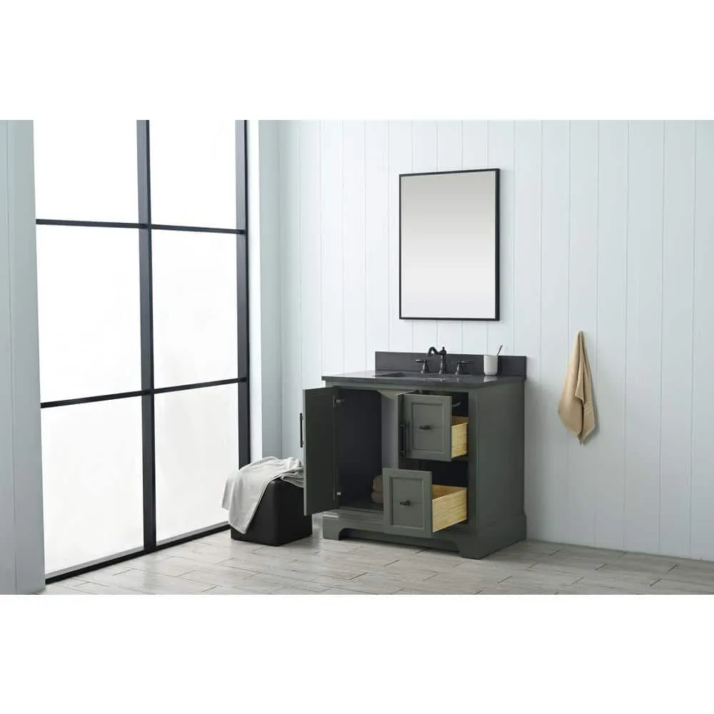 Vanity Art Chambery 36 in. W x 22 in. D x 34.5 in. H Single Sink Freestanding Bath Vanity in Vintage Green with Stone Top in Black, photo 5 of 12