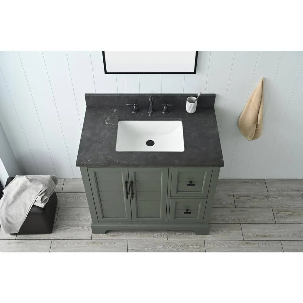 Vanity Art Chambery 36 in. W x 22 in. D x 34.5 in. H Single Sink Freestanding Bath Vanity in Vintage Green with Stone Top in Black, photo 4 of 12