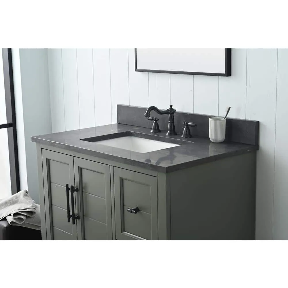 Vanity Art Chambery 36 in. W x 22 in. D x 34.5 in. H Single Sink Freestanding Bath Vanity in Vintage Green with Stone Top in Black, photo 6 of 12