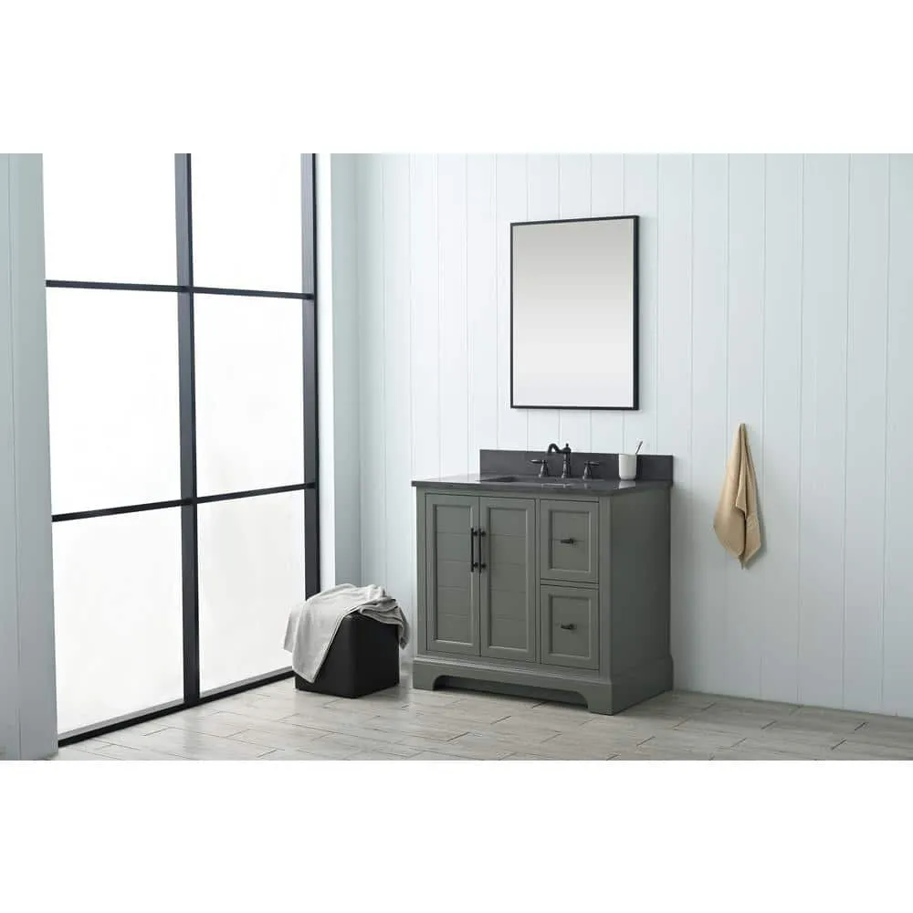 Vanity Art Chambery 36 in. W x 22 in. D x 34.5 in. H Single Sink Freestanding Bath Vanity in Vintage Green with Stone Top in Black, photo 2 of 12