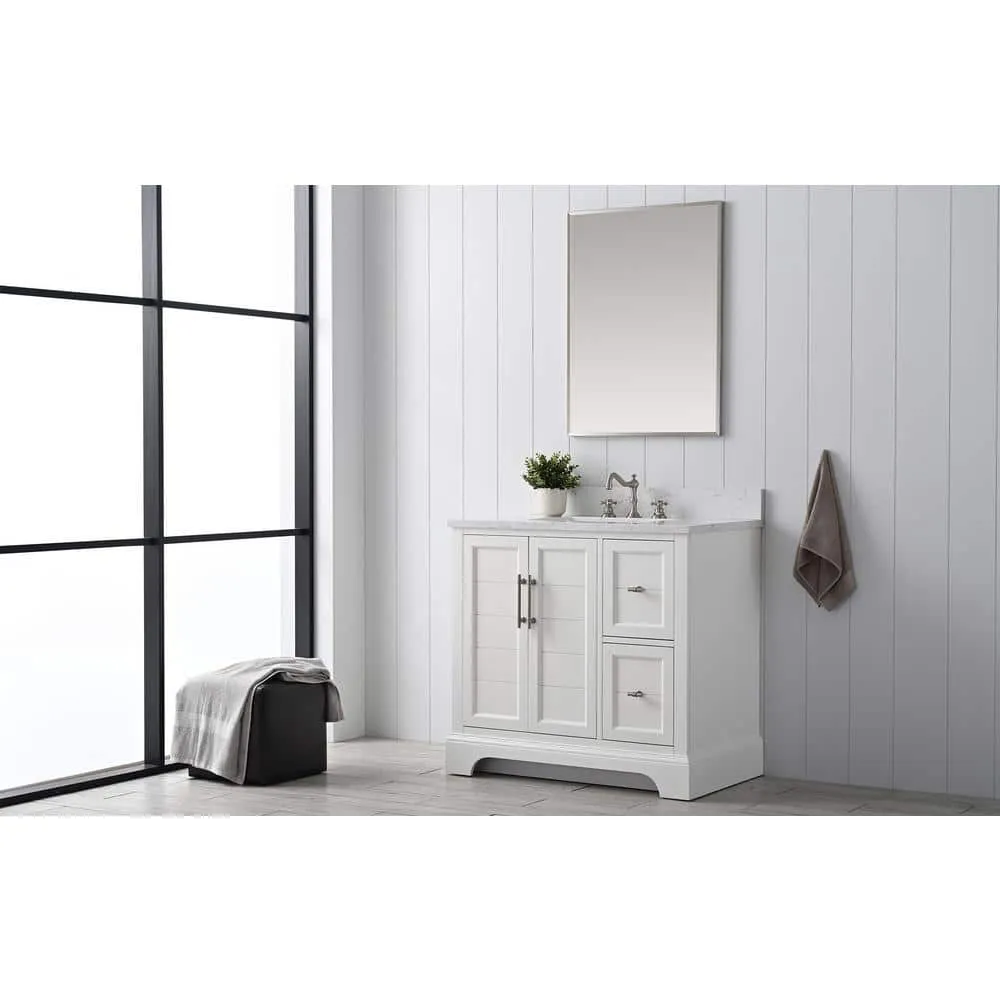 Vanity Art Chambery 36 in. W x 22 in. D x 34.5 in. H Bathroom Vanity in White with Engineered Marble Top, photo 9 of 9