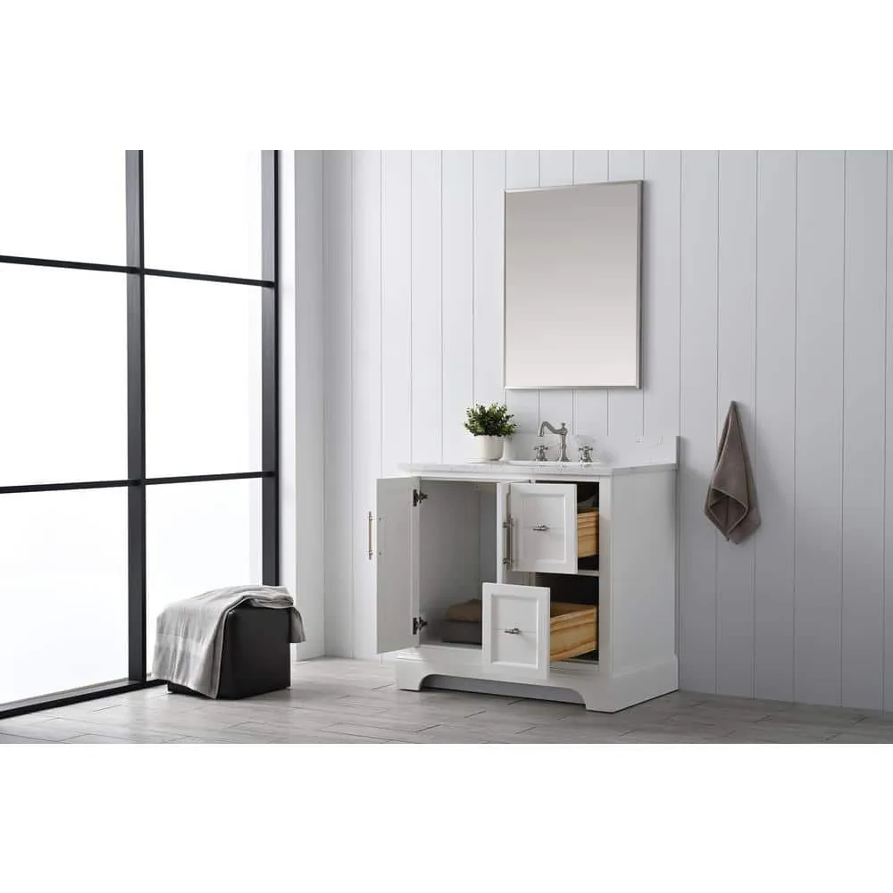 Vanity Art Chambery 36 in. W x 22 in. D x 34.5 in. H Bathroom Vanity in White with Engineered Marble Top, photo 7 of 9