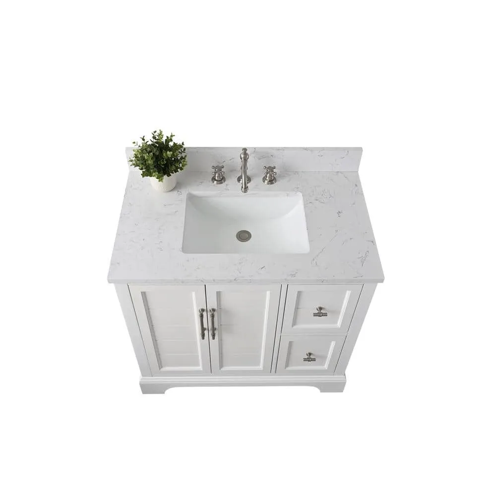 Vanity Art Chambery 36 in. W x 22 in. D x 34.5 in. H Bathroom Vanity in White with Engineered Marble Top, photo 3 of 9
