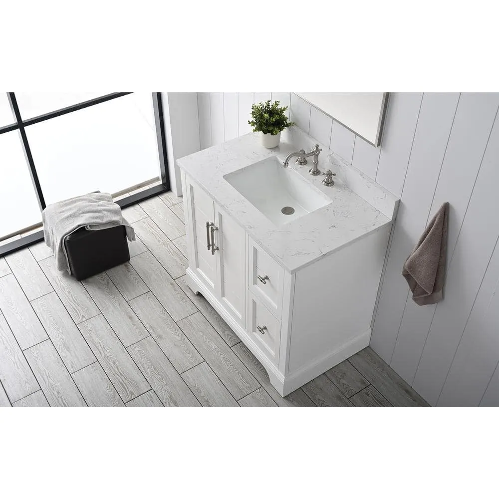 Vanity Art Chambery 36 in. W x 22 in. D x 34.5 in. H Bathroom Vanity in White with Engineered Marble Top, photo 6 of 9