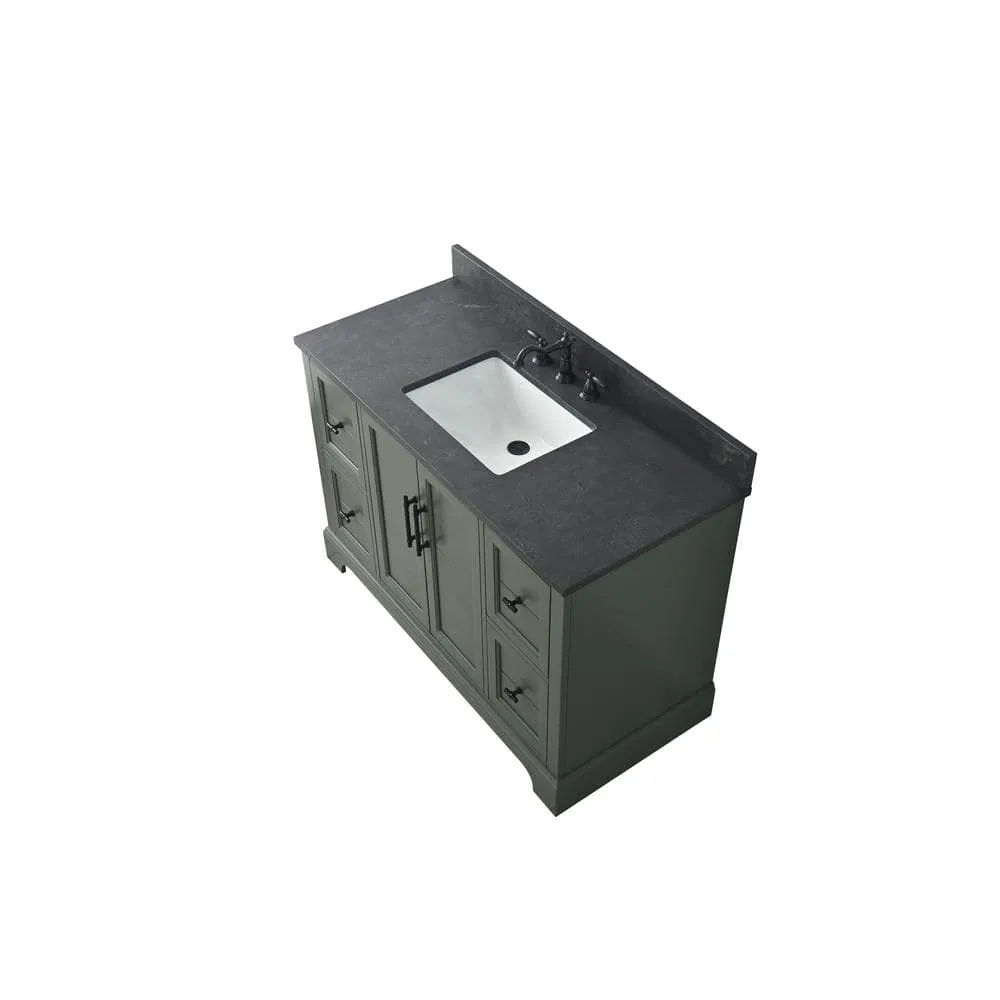 Vanity Art Chambery 48 in. W x 22 in. D x 34.5 in. H Single Sink Freestanding Bath Vanity in Vintage Green with Stone Top in Black, photo 7 of 11