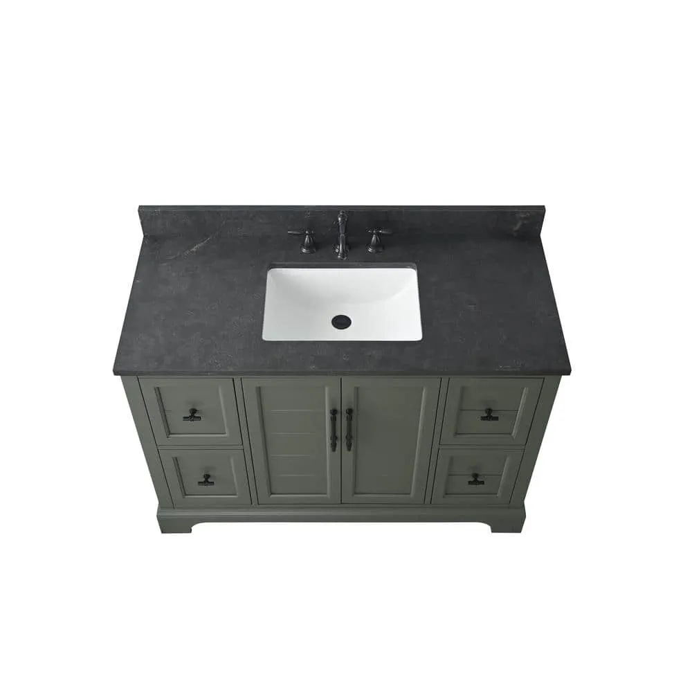 Vanity Art Chambery 48 in. W x 22 in. D x 34.5 in. H Single Sink Freestanding Bath Vanity in Vintage Green with Stone Top in Black, photo 8 of 11
