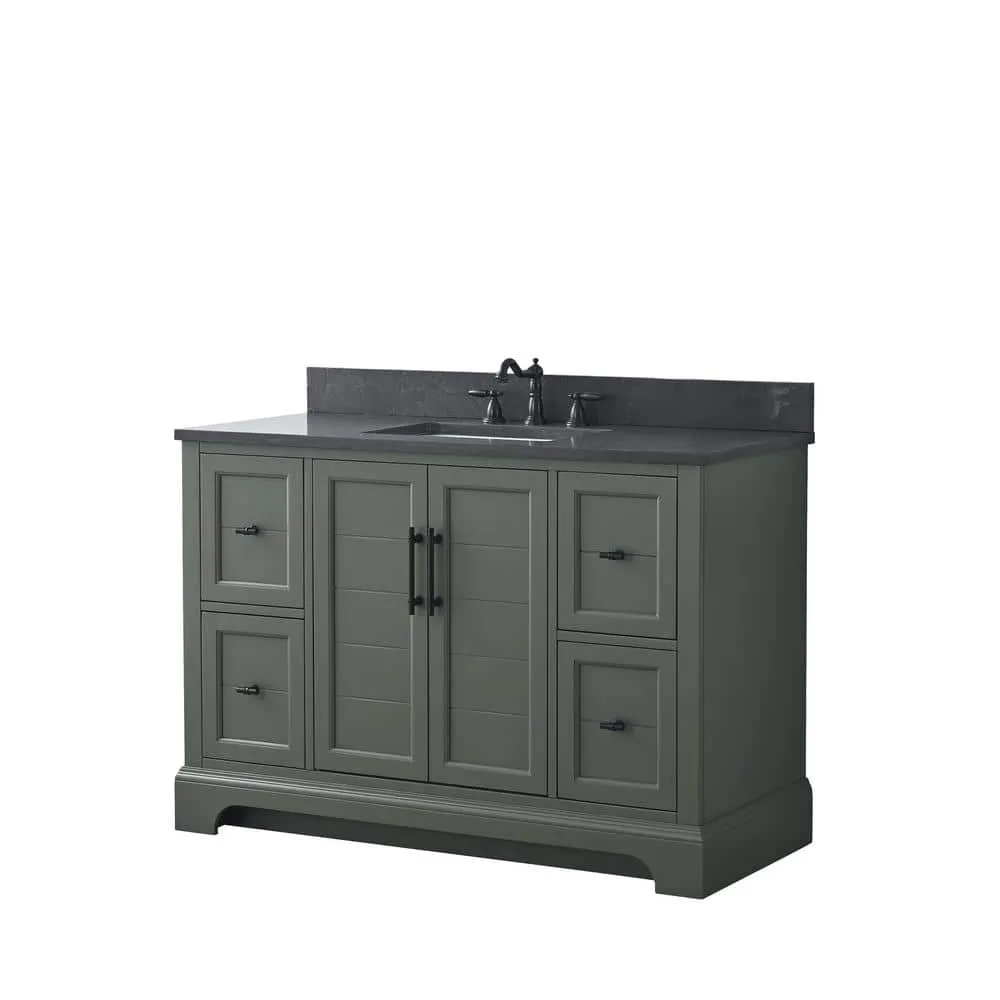 Vanity Art Chambery 48 in. W x 22 in. D x 34.5 in. H Single Sink Freestanding Bath Vanity in Vintage Green with Stone Top in Black, photo 6 of 11