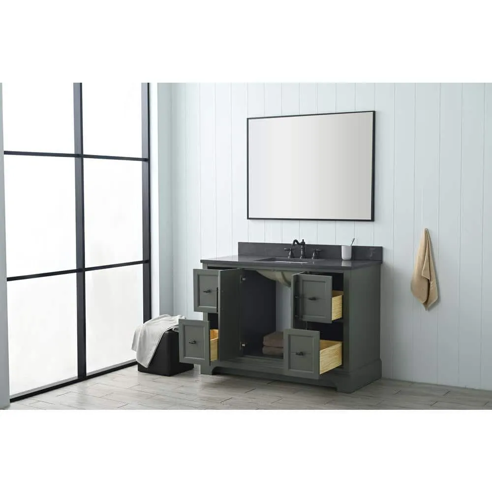 Vanity Art Chambery 48 in. W x 22 in. D x 34.5 in. H Single Sink Freestanding Bath Vanity in Vintage Green with Stone Top in Black, photo 4 of 11