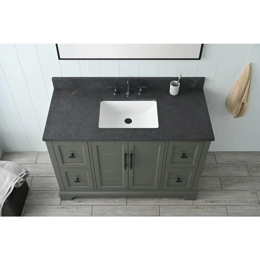 Vanity Art Chambery 48 in. W x 22 in. D x 34.5 in. H Single Sink Freestanding Bath Vanity in Vintage Green with Stone Top in Black, photo 3 of 11