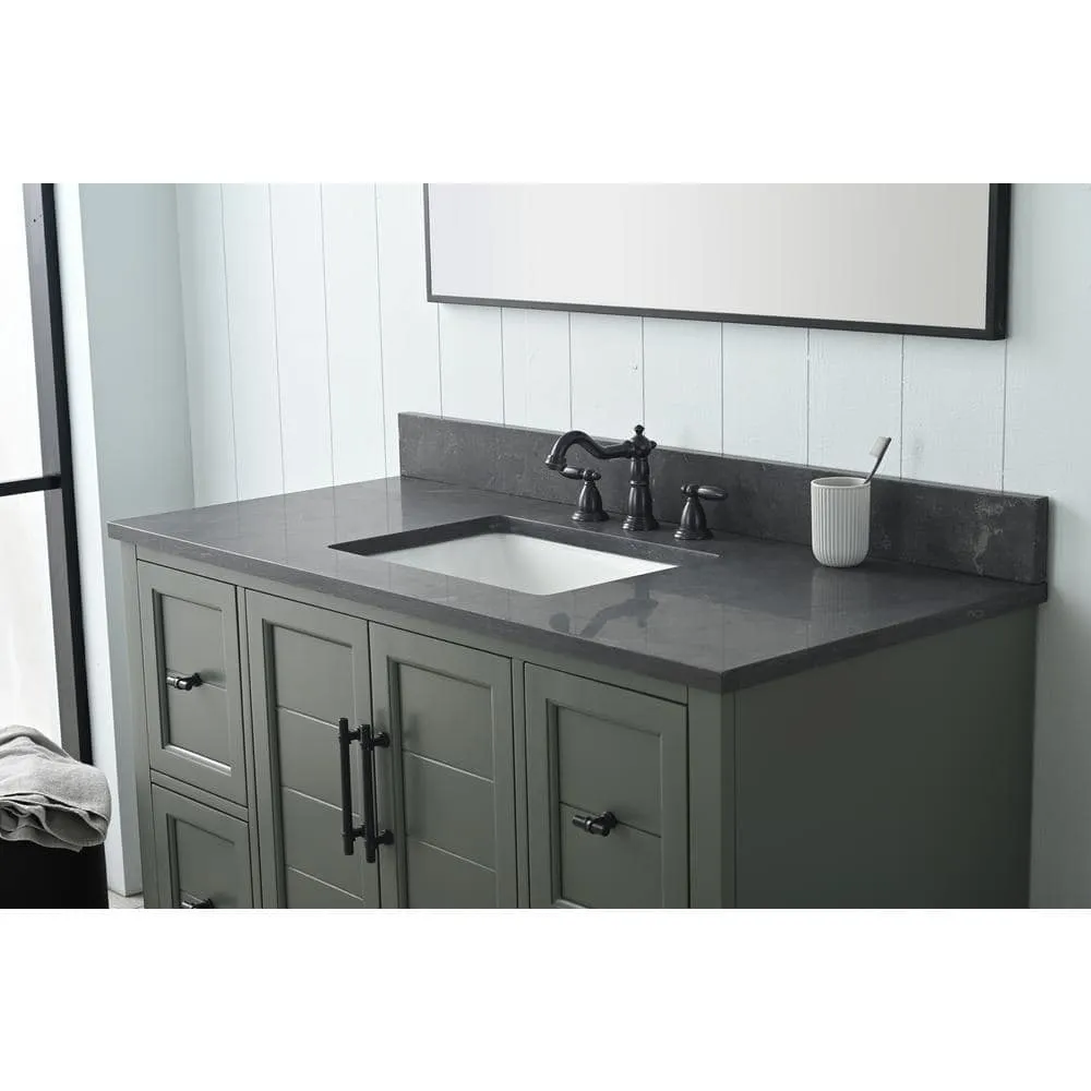 Vanity Art Chambery 48 in. W x 22 in. D x 34.5 in. H Single Sink Freestanding Bath Vanity in Vintage Green with Stone Top in Black, photo 5 of 11
