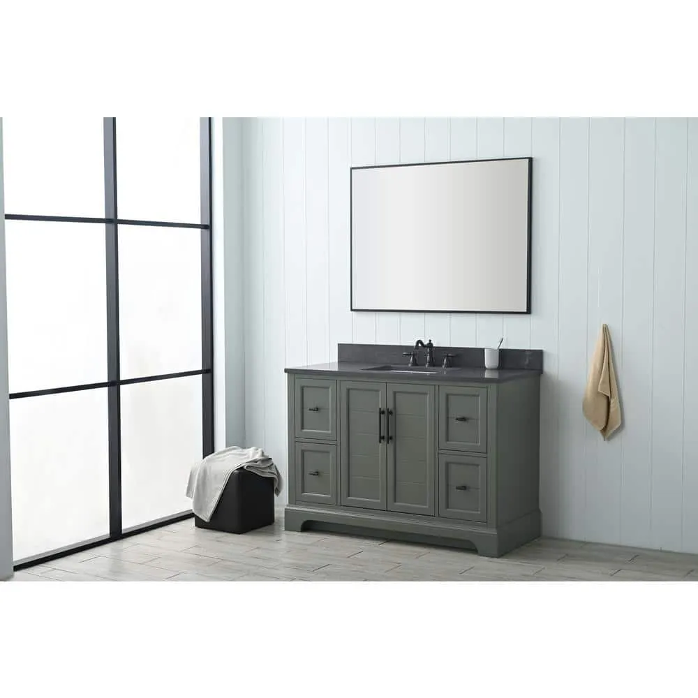 Vanity Art Chambery 48 in. W x 22 in. D x 34.5 in. H Single Sink Freestanding Bath Vanity in Vintage Green with Stone Top in Black, photo 2 of 11