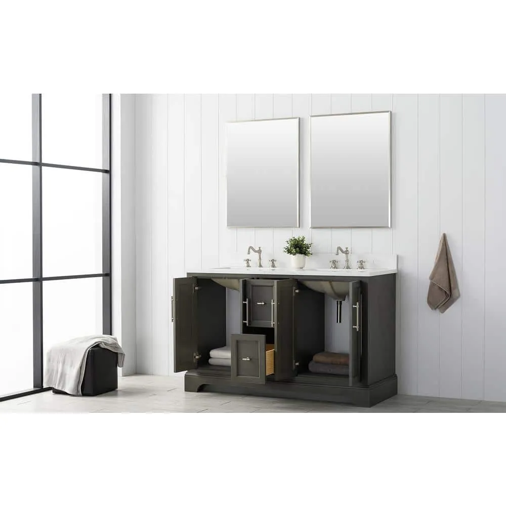 Vanity Art Chambery 54 in. W x 22 in. D x 34.5 in. H Bathroom Vanity in Silver Grey with Engineered Marble Top, photo 9 of 9