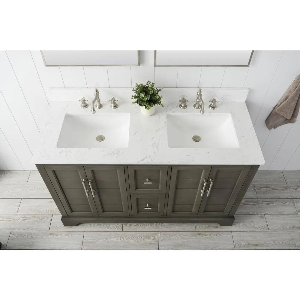 Vanity Art Chambery 54 in. W x 22 in. D x 34.5 in. H Bathroom Vanity in Silver Grey with Engineered Marble Top, photo 4 of 9