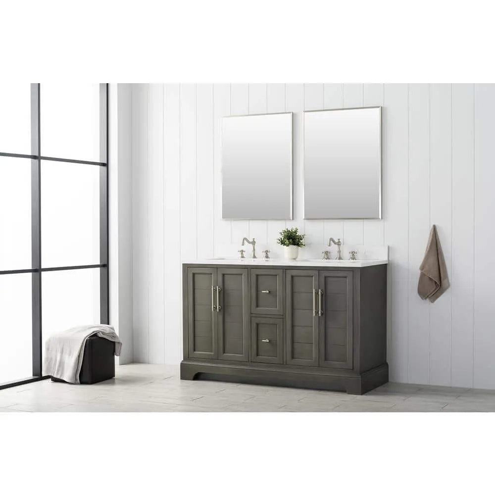 Vanity Art Chambery 54 in. W x 22 in. D x 34.5 in. H Bathroom Vanity in Silver Grey with Engineered Marble Top, photo 5 of 9
