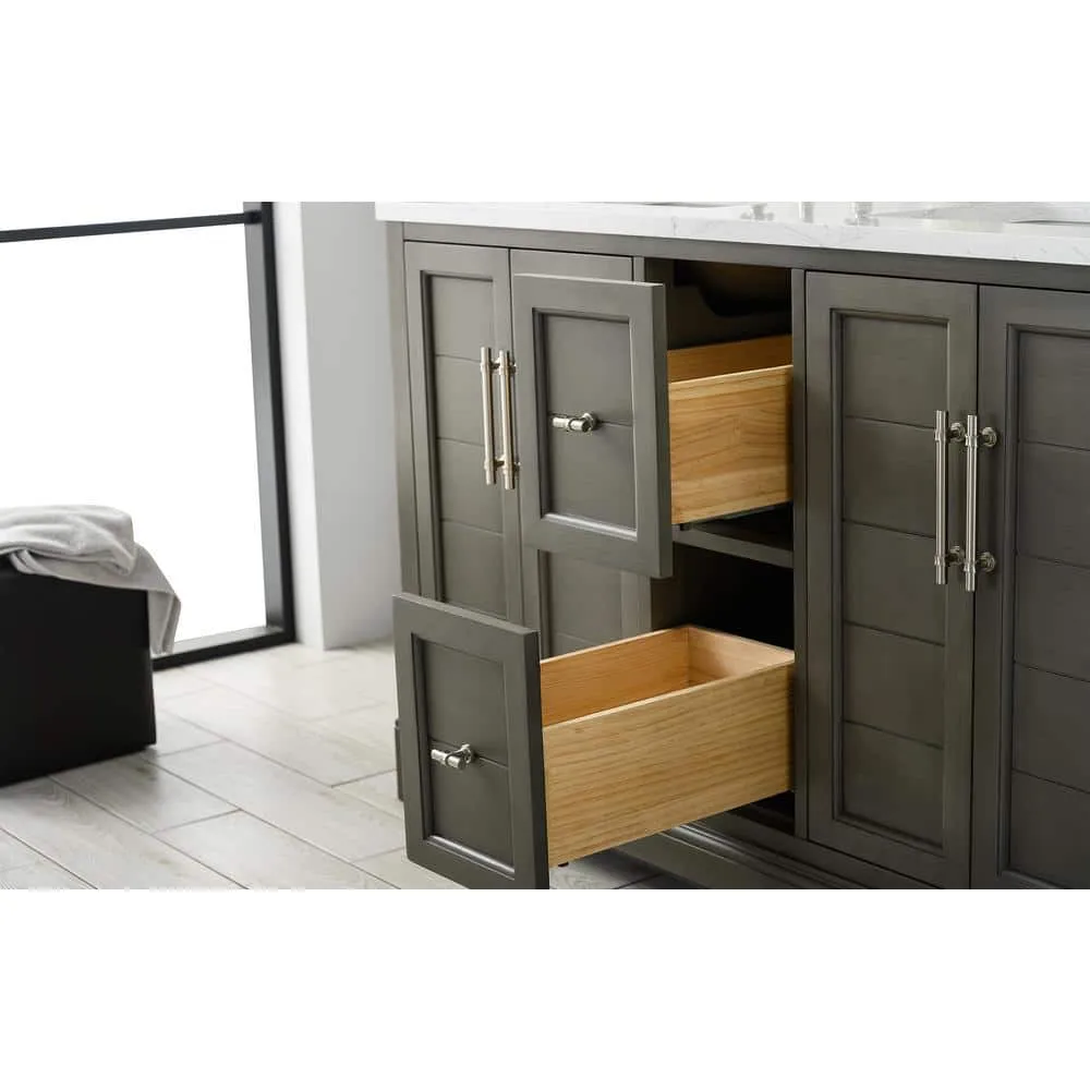 Vanity Art Chambery 54 in. W x 22 in. D x 34.5 in. H Bathroom Vanity in Silver Grey with Engineered Marble Top, photo 8 of 9