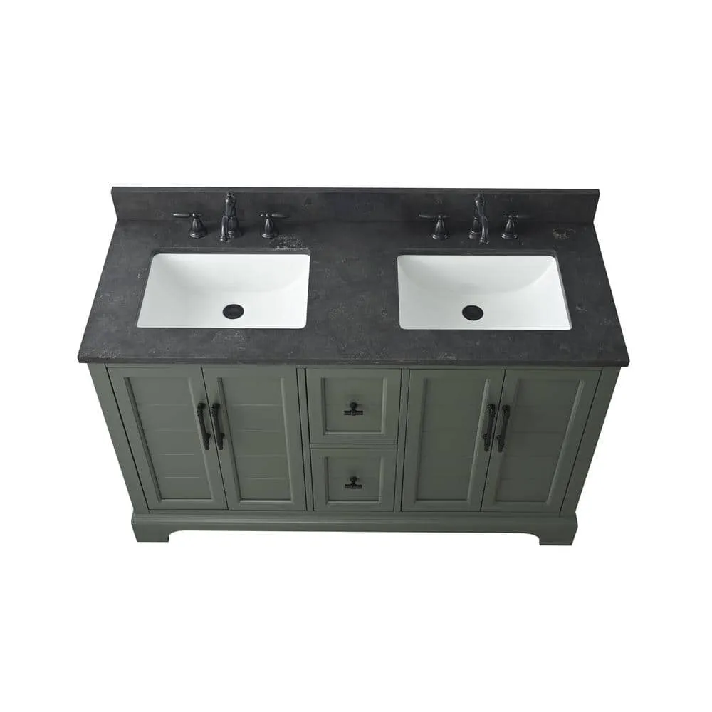 Vanity Art Chambery 54 in. W x 22 in. D x 34.5 in. H Double Sink Freestanding BathVanity in Vintage Green with Stone Top, photo 8 of 12
