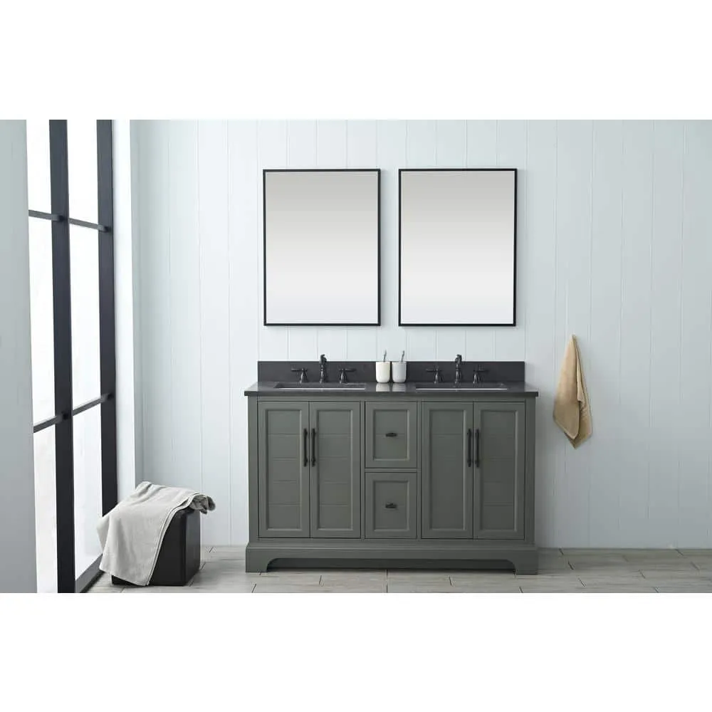 Vanity Art Chambery 54 in. W x 22 in. D x 34.5 in. H Double Sink Freestanding BathVanity in Vintage Green with Stone Top, photo 3 of 12