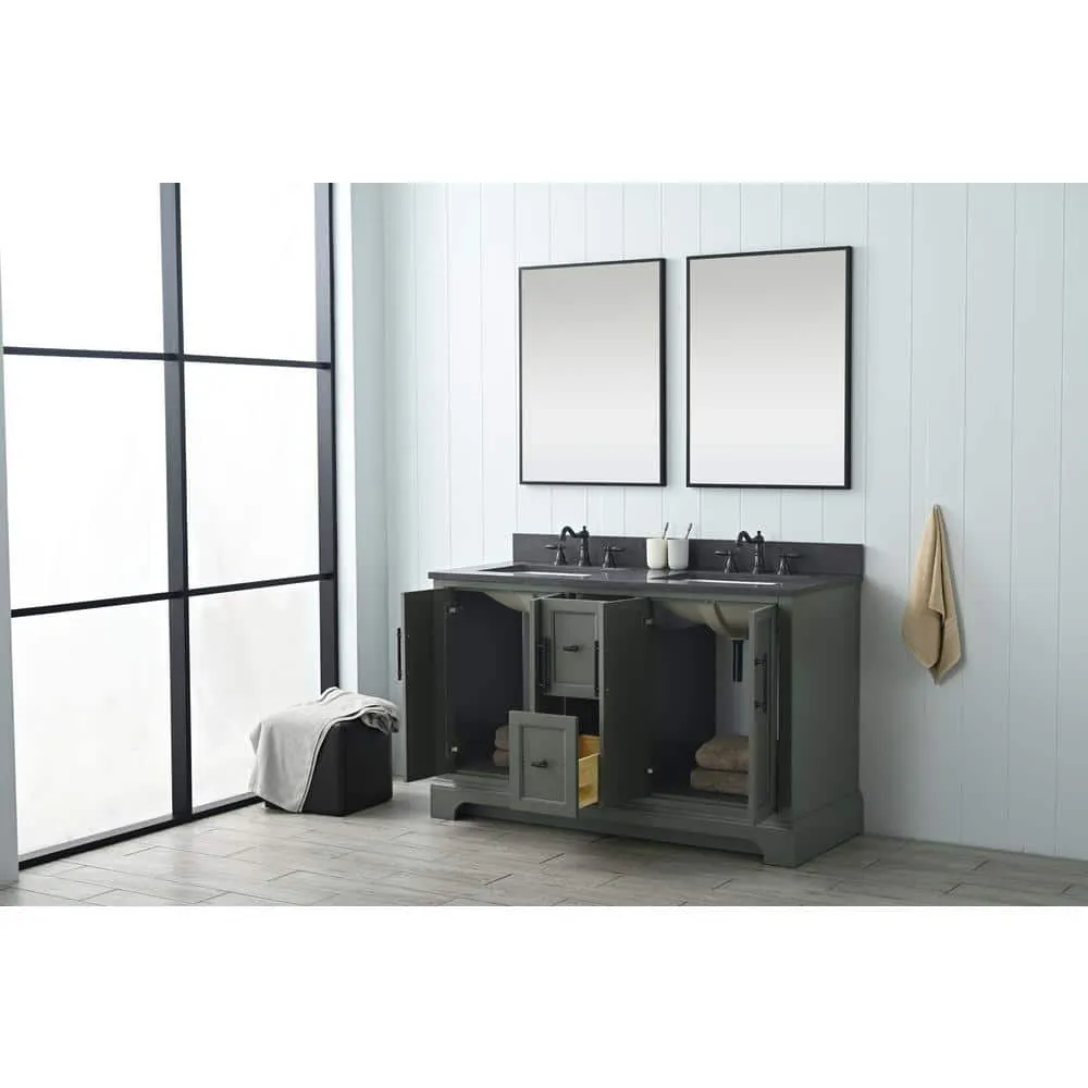 Vanity Art Chambery 54 in. W x 22 in. D x 34.5 in. H Double Sink Freestanding BathVanity in Vintage Green with Stone Top, photo 5 of 12