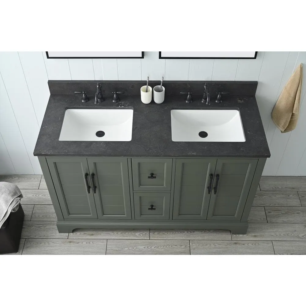 Vanity Art Chambery 54 in. W x 22 in. D x 34.5 in. H Double Sink Freestanding BathVanity in Vintage Green with Stone Top, photo 4 of 12
