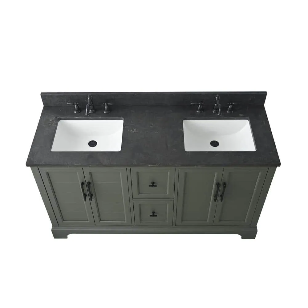 Vanity Art Chambery 60 in. W x 22 in. D x 34.5 in. H Double Sink Freestanding Bath Vanity in Vintage Green with Stone Top, photo 7 of 11