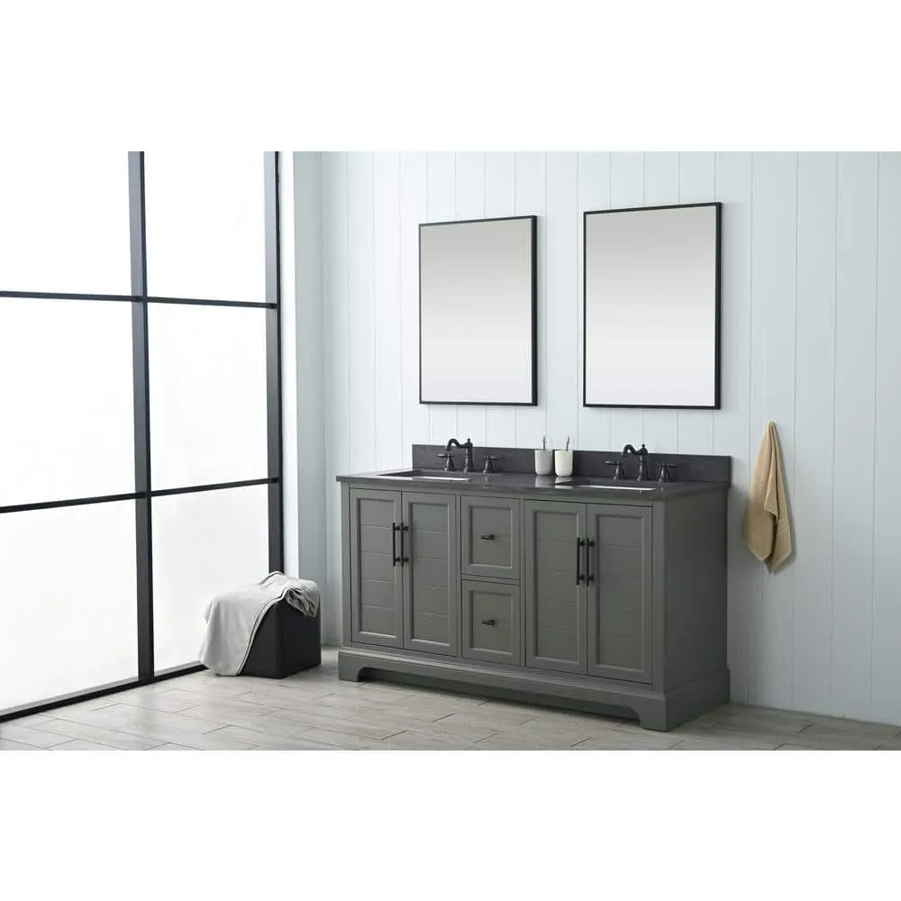 Vanity Art Chambery 60 in. W x 22 in. D x 34.5 in. H Double Sink Freestanding Bath Vanity in Vintage Green with Stone Top, photo 11 of 11