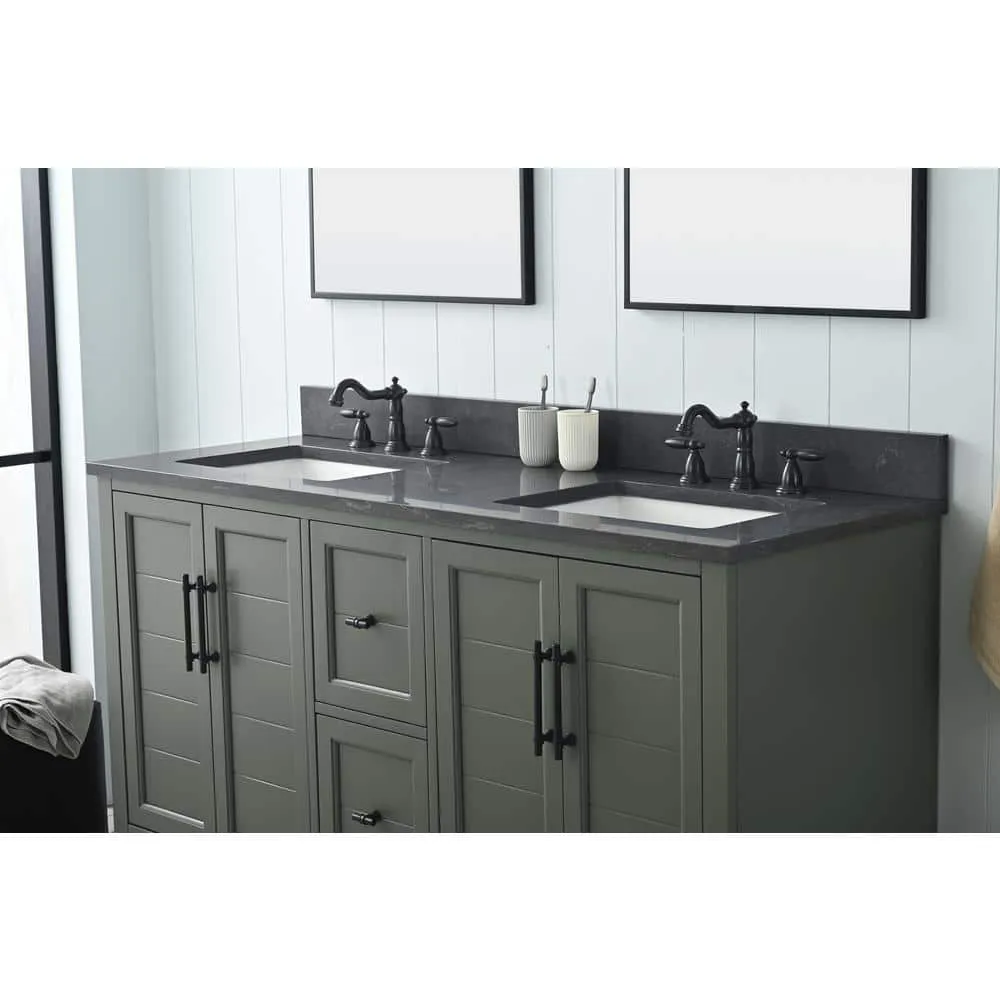 Vanity Art Chambery 60 in. W x 22 in. D x 34.5 in. H Double Sink Freestanding Bath Vanity in Vintage Green with Stone Top, photo 2 of 11