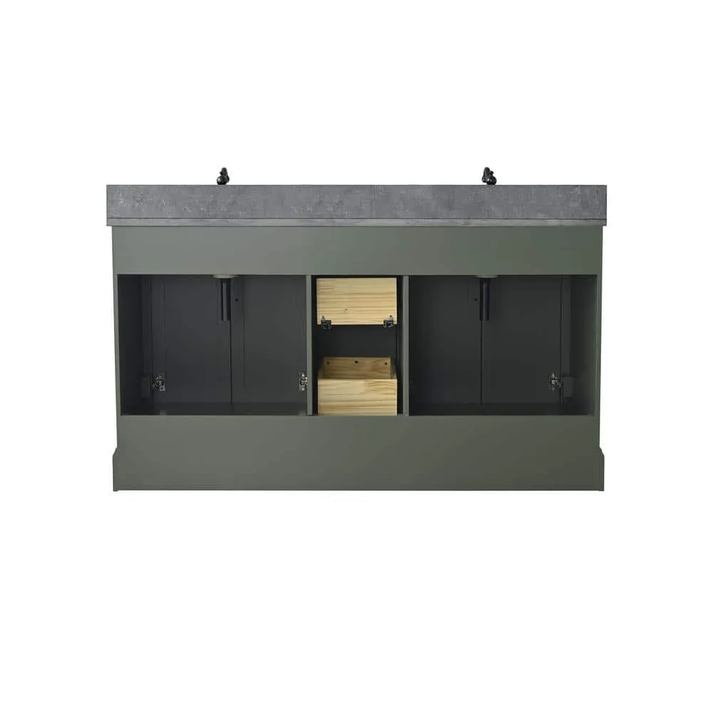 Vanity Art Chambery 60 in. W x 22 in. D x 34.5 in. H Double Sink Freestanding Bath Vanity in Vintage Green with Stone Top, photo 10 of 11