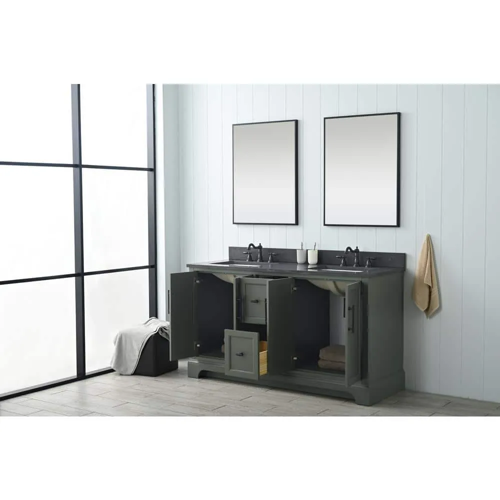 Vanity Art Chambery 60 in. W x 22 in. D x 34.5 in. H Double Sink Freestanding Bath Vanity in Vintage Green with Stone Top, photo 4 of 11