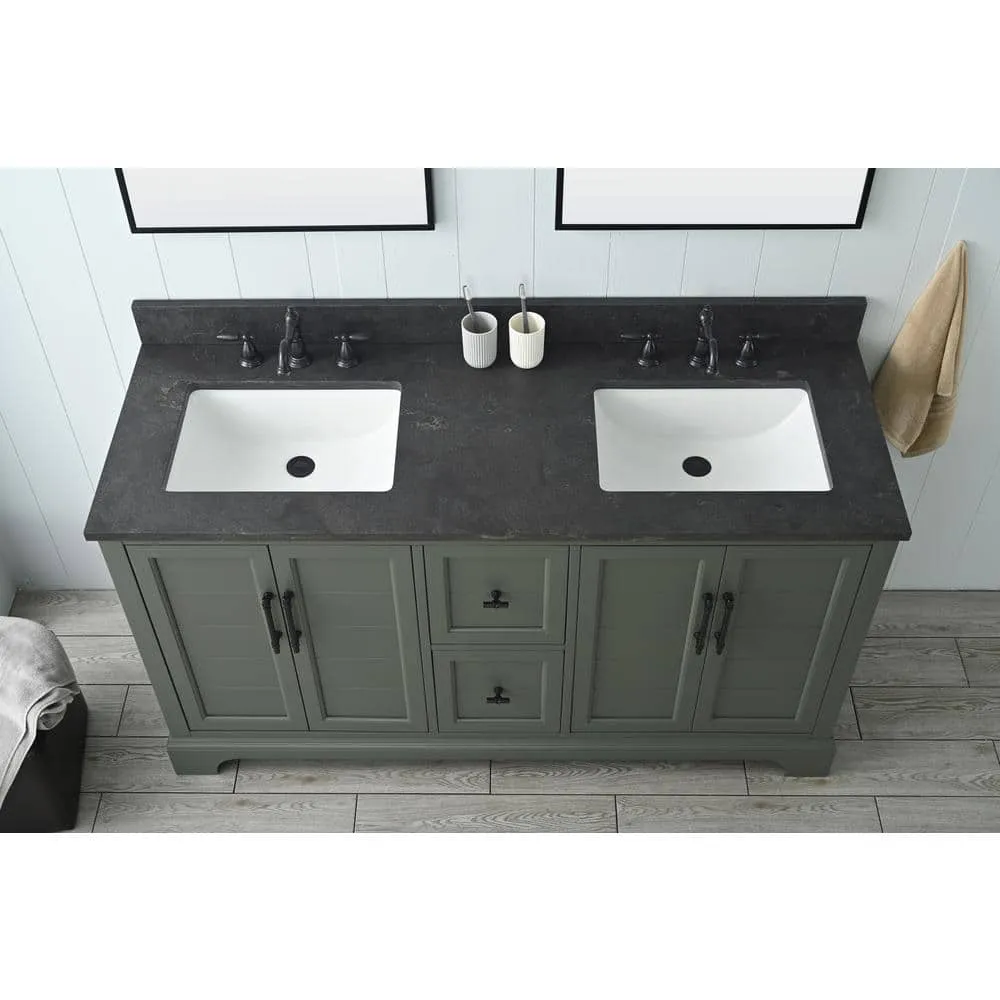 Vanity Art Chambery 60 in. W x 22 in. D x 34.5 in. H Double Sink Freestanding Bath Vanity in Vintage Green with Stone Top, photo 3 of 11