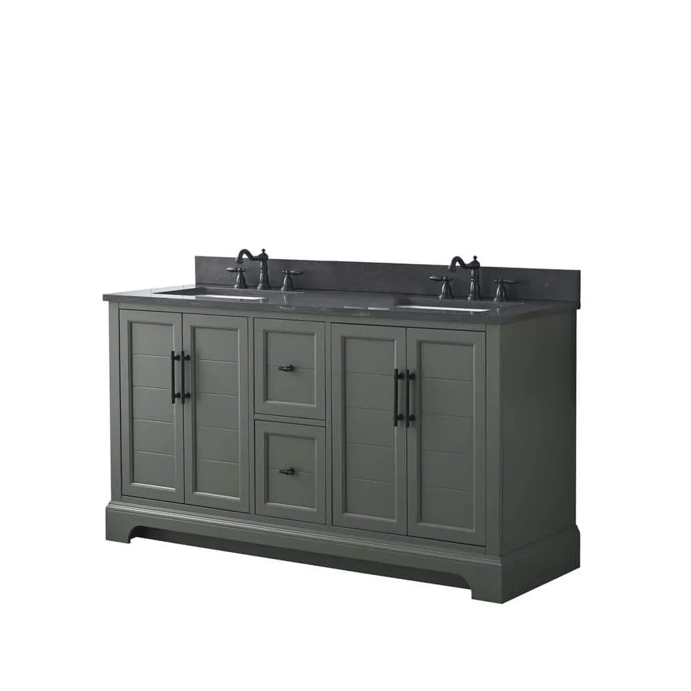 Vanity Art Chambery 60 in. W x 22 in. D x 34.5 in. H Double Sink Freestanding Bath Vanity in Vintage Green with Stone Top, photo 5 of 11