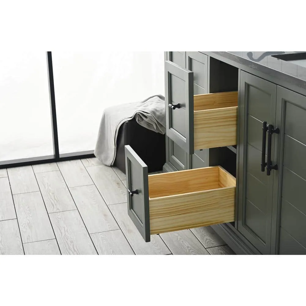 Vanity Art Chambery 60 in. W x 22 in. D x 34.5 in. H Double Sink Freestanding Bath Vanity in Vintage Green with Stone Top, photo 9 of 11