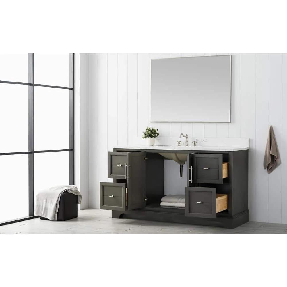 Vanity Art Chambery 60 in. W x 22 in. D x 34.5 in. H Bathroom Vanity in Silver Grey with Engineered Marble Top, photo 7 of 7