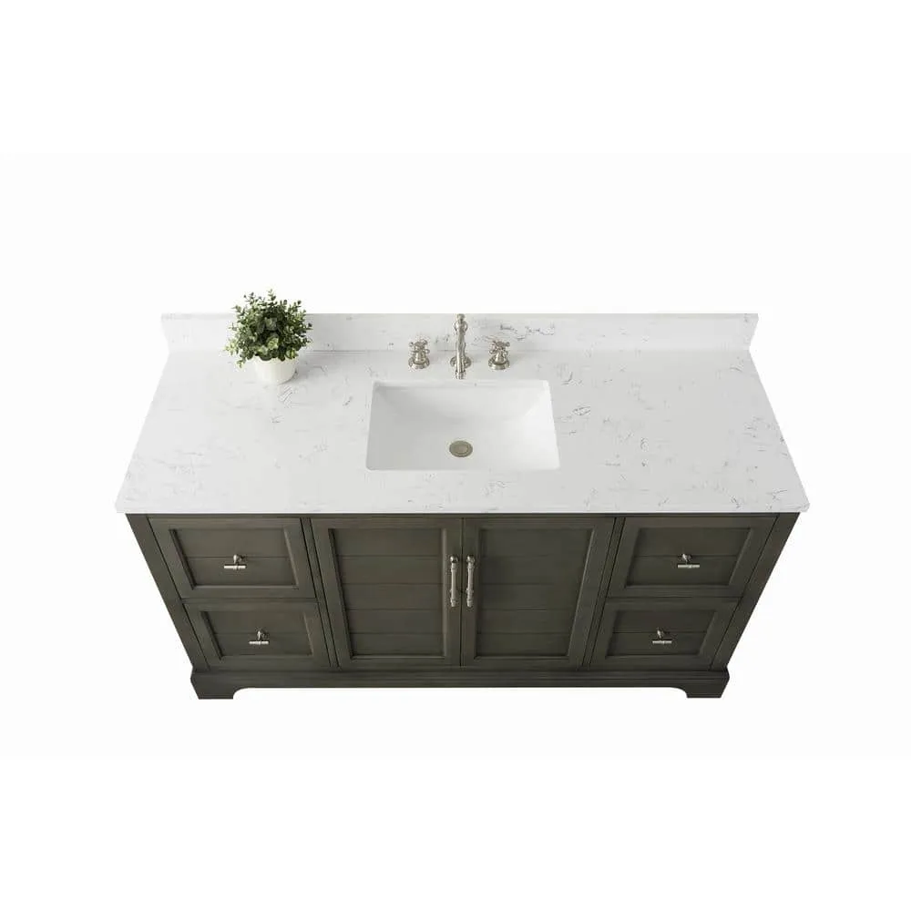 Vanity Art Chambery 60 in. W x 22 in. D x 34.5 in. H Bathroom Vanity in Silver Grey with Engineered Marble Top, photo 3 of 7