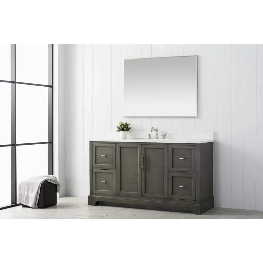 Vanity Art Chambery 60 in. W x 22 in. D x 34.5 in. H Bathroom Vanity in Silver Grey with Engineered Marble Top, photo 5 of 7