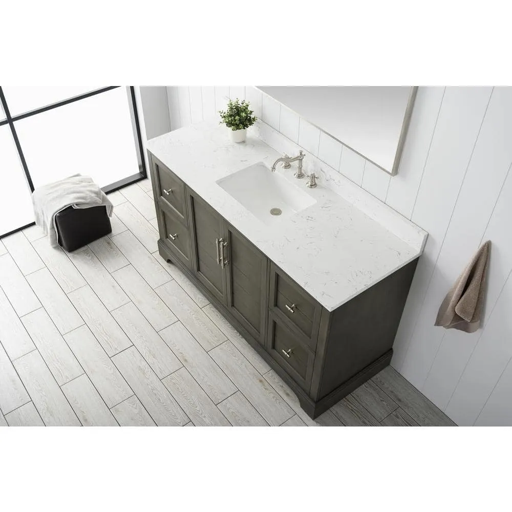 Vanity Art Chambery 60 in. W x 22 in. D x 34.5 in. H Bathroom Vanity in Silver Grey with Engineered Marble Top, photo 2 of 7