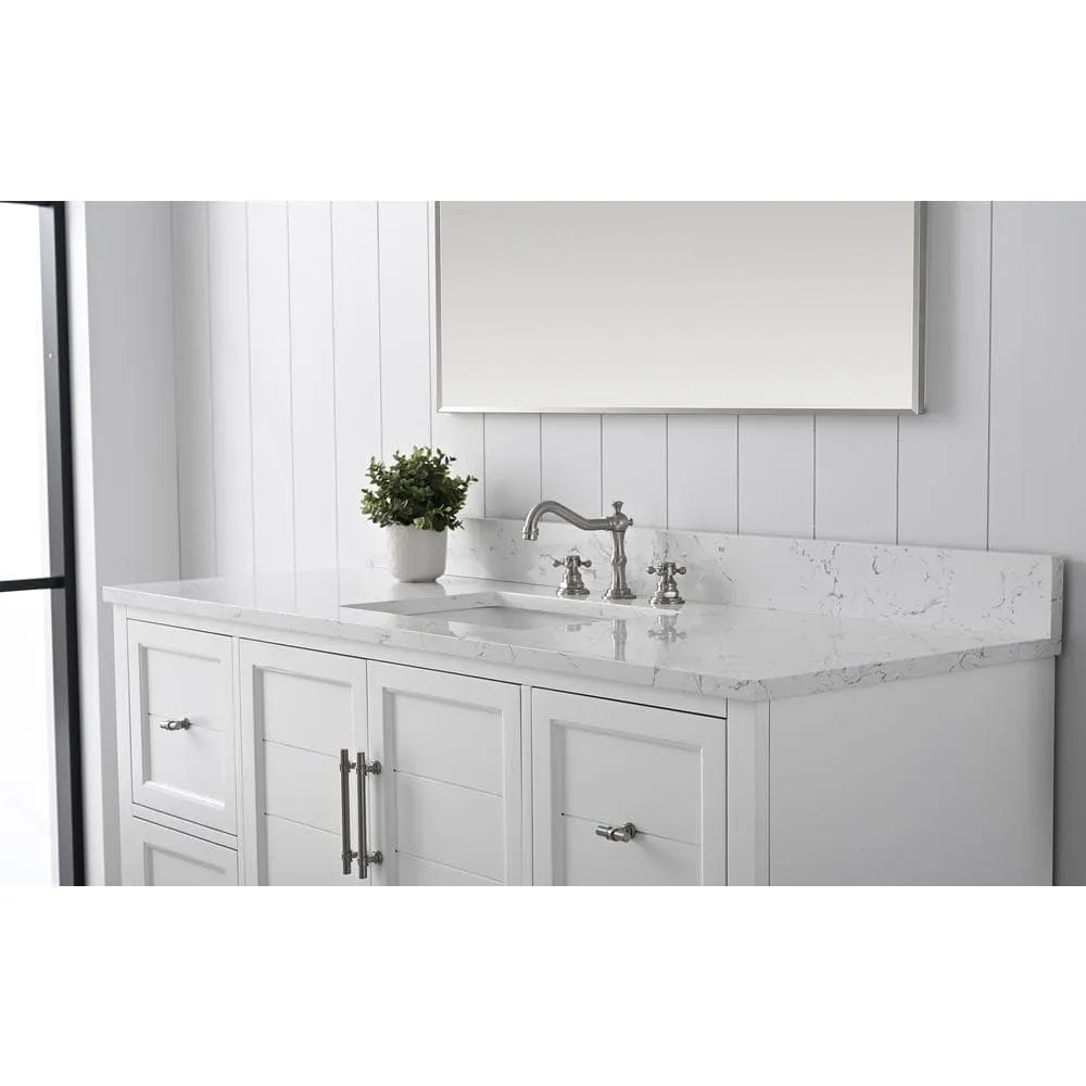 Vanity Art Chambery 60 in. W x 22 in. D x 34.5 in. H Bathroom Vanity in White with Engineered Marble Top, photo 5 of 7