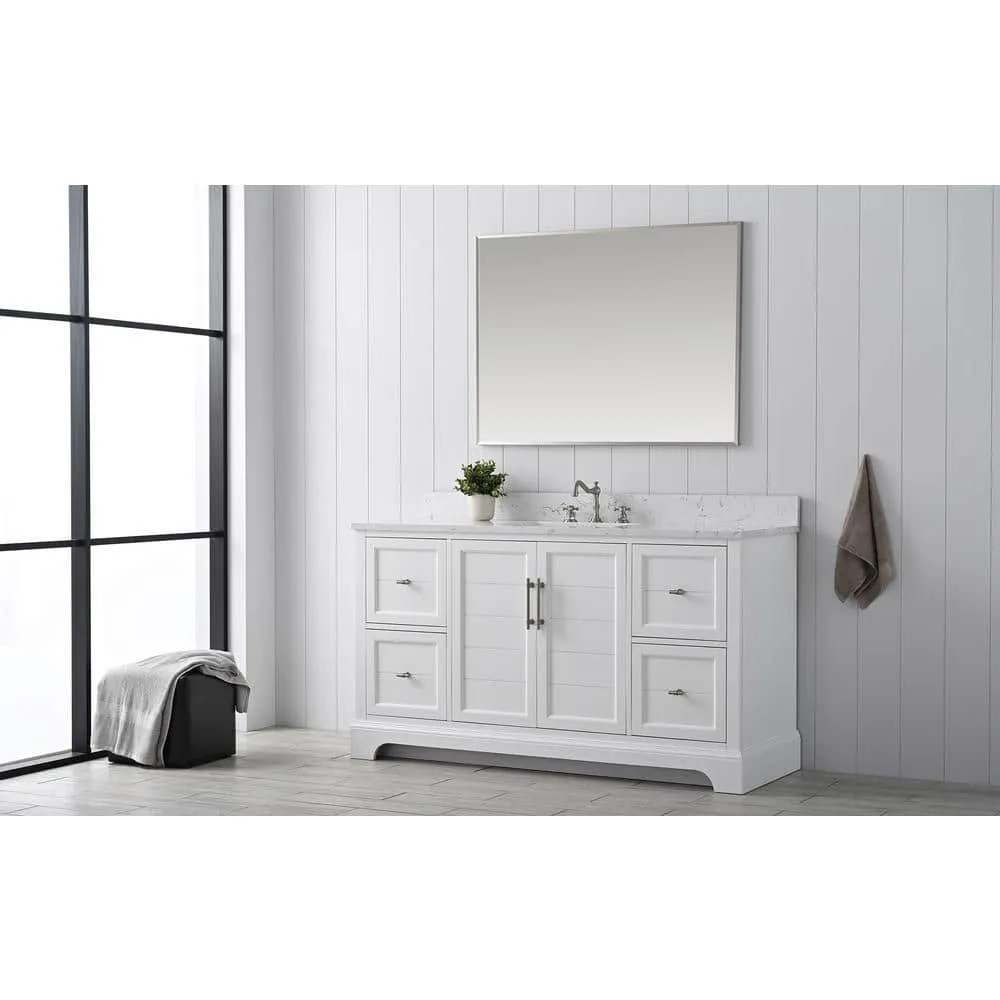 Vanity Art Chambery 60 in. W x 22 in. D x 34.5 in. H Bathroom Vanity in White with Engineered Marble Top, photo 7 of 7