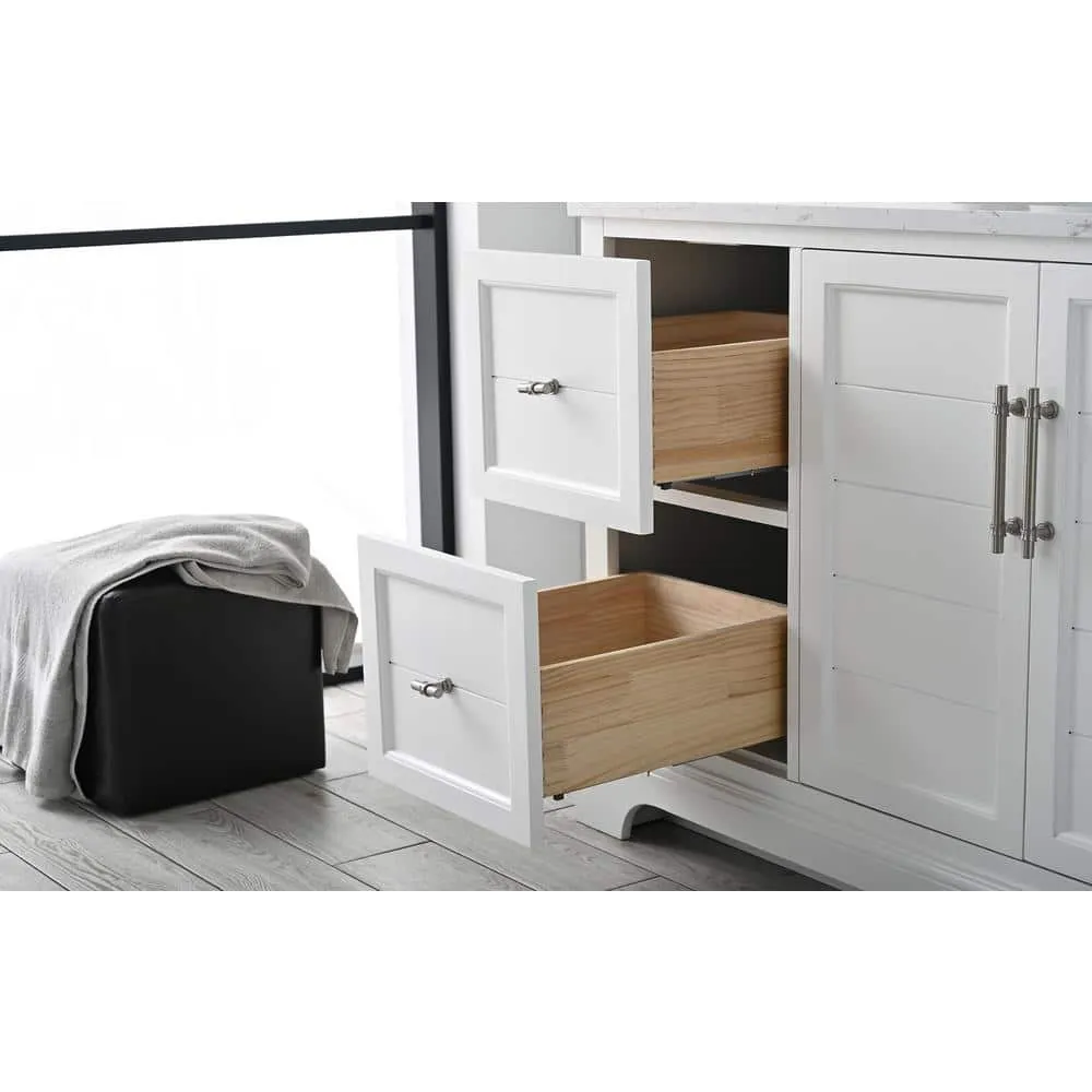 Vanity Art Chambery 60 in. W x 22 in. D x 34.5 in. H Bathroom Vanity in White with Engineered Marble Top, photo 6 of 7