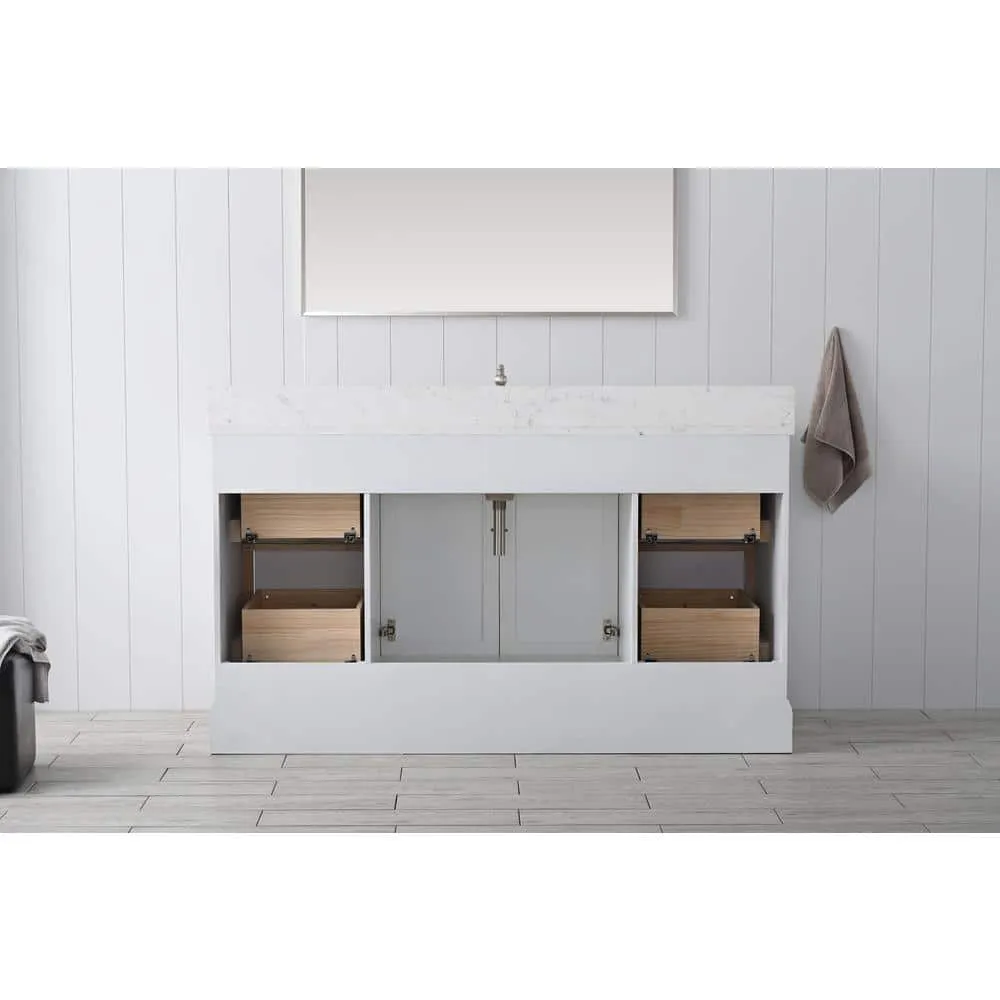 Vanity Art Chambery 60 in. W x 22 in. D x 34.5 in. H Bathroom Vanity in White with Engineered Marble Top, photo 4 of 7