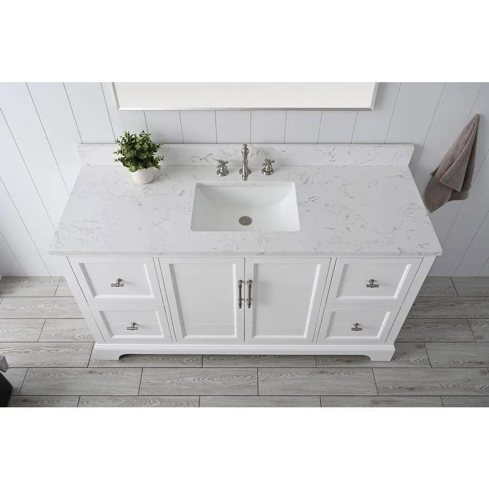 Vanity Art Chambery 60 in. W x 22 in. D x 34.5 in. H Bathroom Vanity in White with Engineered Marble Top, photo 2 of 7