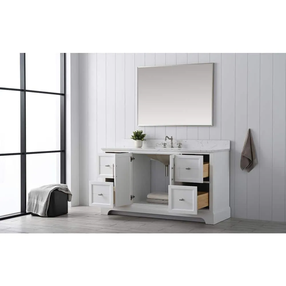 Vanity Art Chambery 60 in. W x 22 in. D x 34.5 in. H Bathroom Vanity in White with Engineered Marble Top, photo 3 of 7